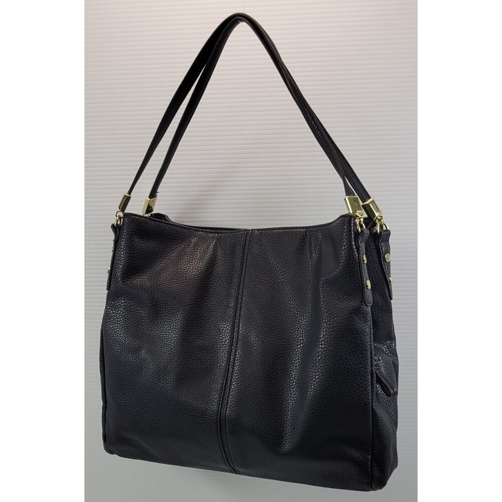 *Z1) Anne Klein Black Faux Pebble Leather Shoulder Tote Hand Bag Purse - Picture 9 of 16